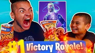 1 KILL = EXTREME FLAMING HOT CHEETOS WITH NO WATER CHALLENGE! *I ALMOST DIED* FORTNITE 9 YR OLD KID!