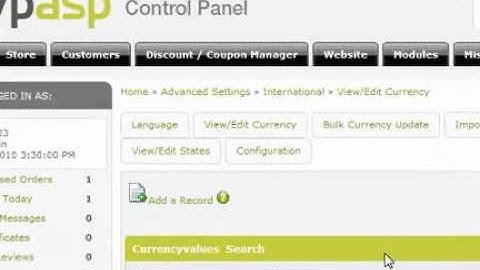 Video Tutorial - How to change the default currency in VP-ASP Cart 7.0