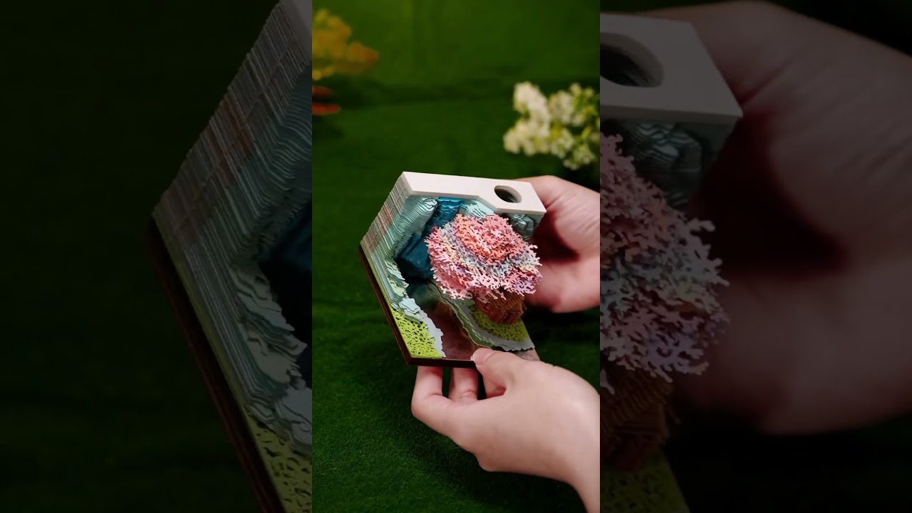 2025 Desk Calendar with LED Lights, Paper Carving 3D Castle Calendar Notepad, Tear-Away Notepad,