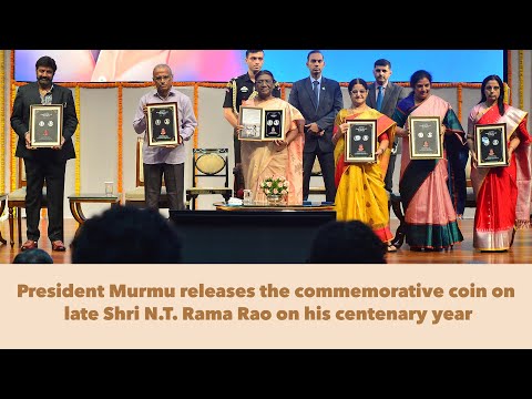 President Murmu releases the commemorative coin on late Shri N.T. Rama Rao on his centenary year