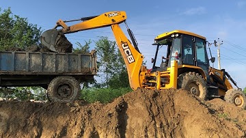JCB Backhoe Loader Making Drain and Loading Soil in Tractor - JCB Working For Road Construction 2
