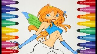 Winx Club - Bloom fairy of the dragon fire  coloring Клуб Винкс - Блум фея огня дракона раскраска