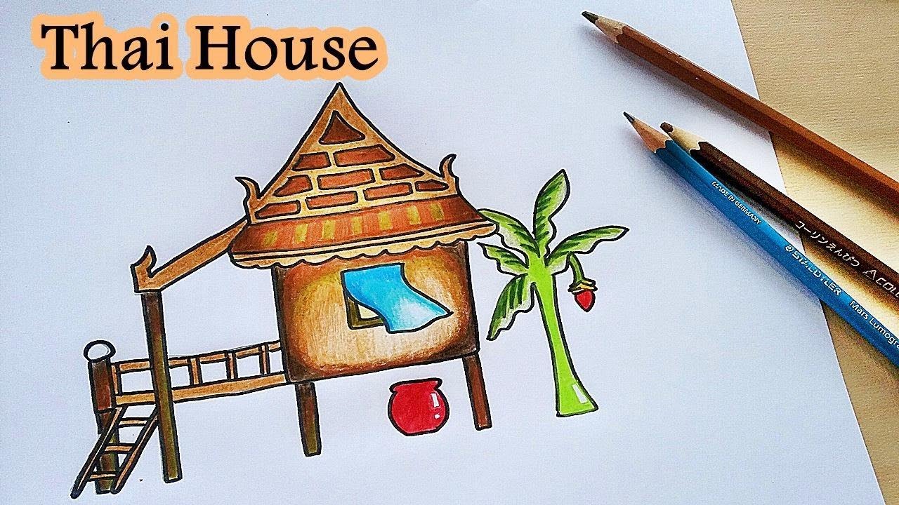 ็How to Draw Ancient Thai house. วาดบ้านทรงไทยง่ายๆ