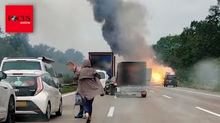 Video zeigt heftige Explosion auf A2 - Gefahr ist noch nicht gebannt