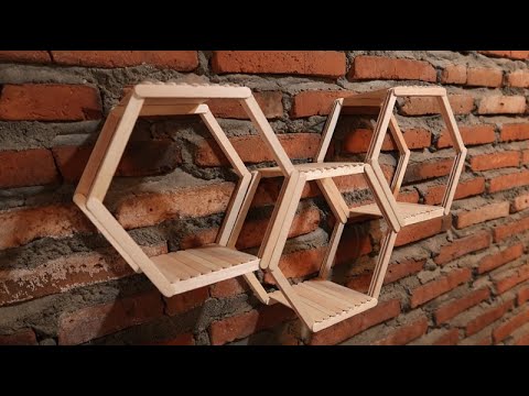 Popsicle Stick Hexagon Shelf -- Easy DIY Wall Art