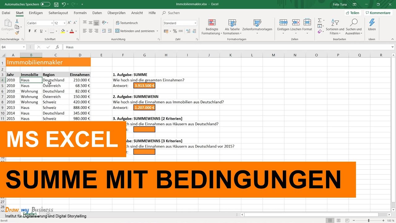 MS EXCEL: Summe mit Bedingungen SUMMEWENN - Beispiel ...