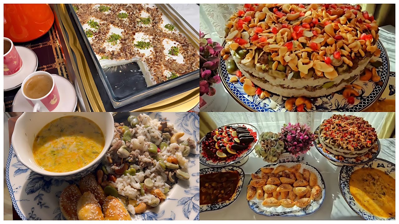 عزومة سريعه طعم الاكل أبهر  الضيوف  رز بالفول واللحمة المفرومة وحلى السميد بالكروكان اللوز المكرمل