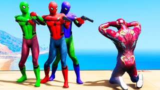 GTA 5 Water Ragdolls Iron Man vs Red Spiderman vs Green Spiderman vs Blue Spiderman (Funny Moments)