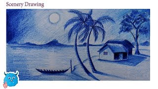 Download Lagu How to Draw Scenery of Moonlight with just one single color pencil step by step MP3