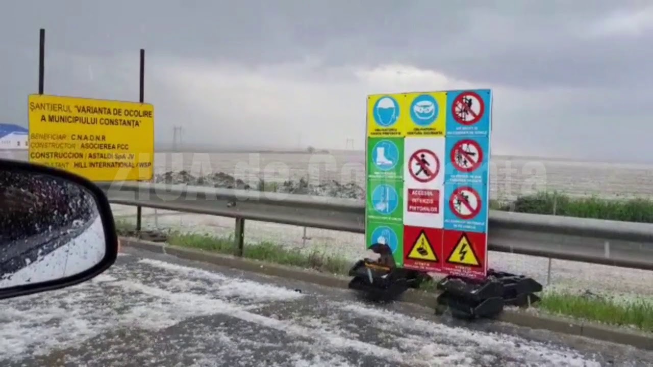 Atenție șoferi! Grindină pe Autostrada A4! Se circulă cu dificultate (galerie foto+video)