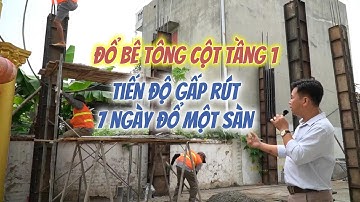 Quá trình đổ bê tông cột tầng 1 và Cập nhật tiến độ công trình Nhà phố 4 tầng 1 tum tại Bắc Giang.