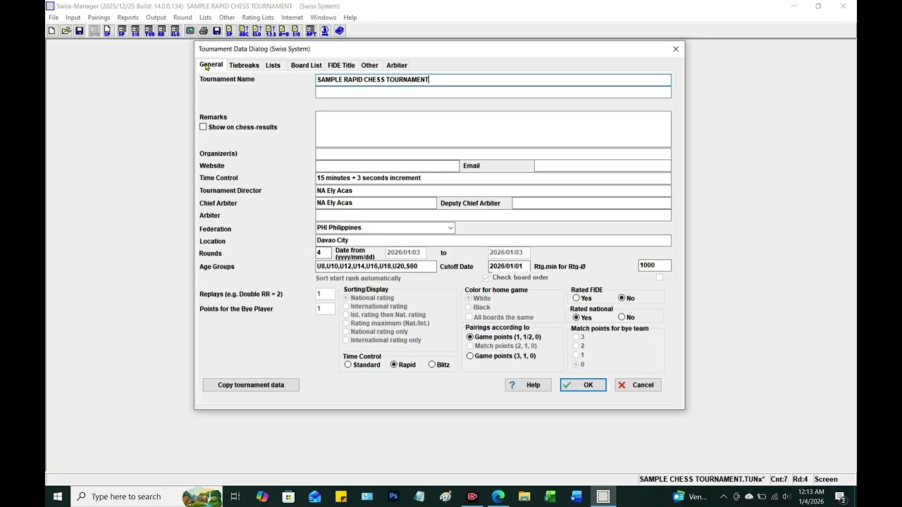 Swiss Manager Chess Pairing Tutorial Part 4 Individual Swiss System