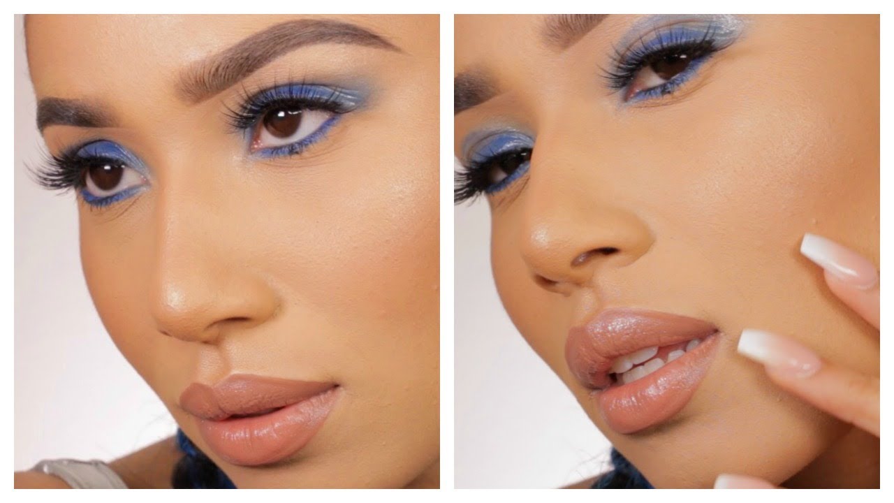 3. Blue Hair and Bold Winged Liner Makeup Look - wide 6