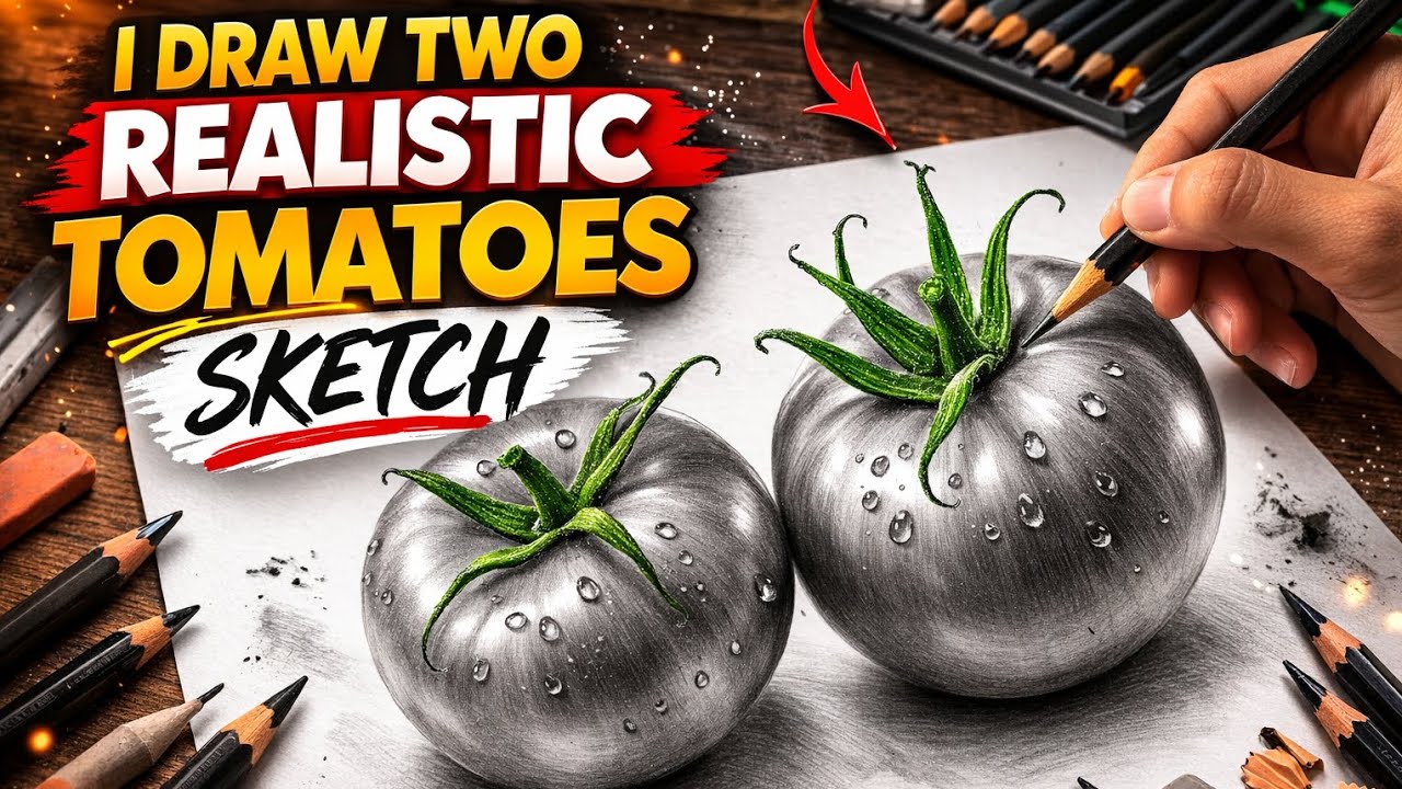 I draw two Realistic tomatoes sketch|please subscribe my channel |art#charcoal#drawing#longvideo