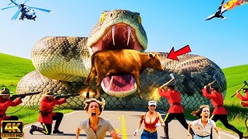 Brave Heroes Save Suffocating Mother Cow from Giant Snake