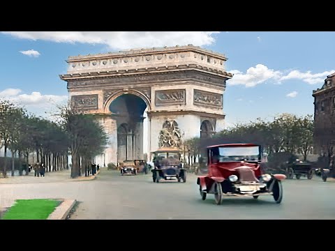 A day in Paris 1920 in color [60fps,Remastered] w/sound design added