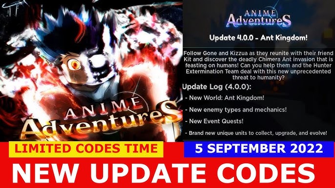 UPDATE** ALL ANIME ADVENTURE CODES IN ROBLOX 2022
