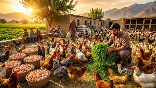 Amazing Village Life | Feeding Thousands of Chickens in Green Fields 🐔