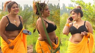 Sufia Sathi Black Bra Yellow Saree Hot Saree Fashion Saree Model Saree Lover 2024