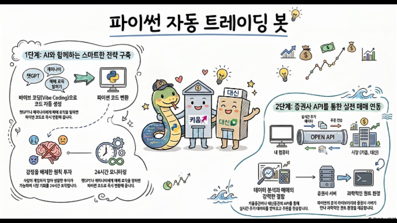 파이썬 자동 트레이딩 봇 Part 3, AI 주도 테마 분석 적용, 키움증권, 대신증권, 바이브코딩 활용, 클라우드코드, 구글 제미나이