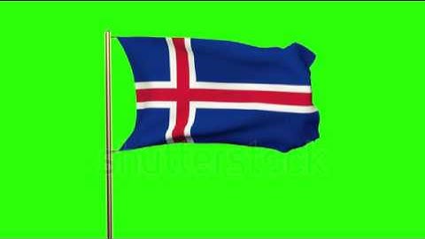 Iceland flag waving in the wind. Looping sun rises style. Animation loop. Green screen, alpha matte