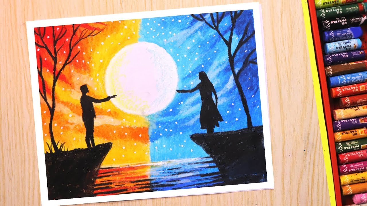 Oil pastel drawing for beginners  Love and Separation Scenery drawing