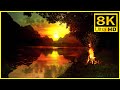 Beautiful Campfire by the Lake at Sunset | 8K UHD Campfire Burning Video & Crackling Fire Sounds