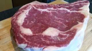 Wanted to sous vide prepare my favorite cut of meat, the cowboy or
bone in prime rib eye steak, one i used was 2 inches thick. coated it
with a but...
