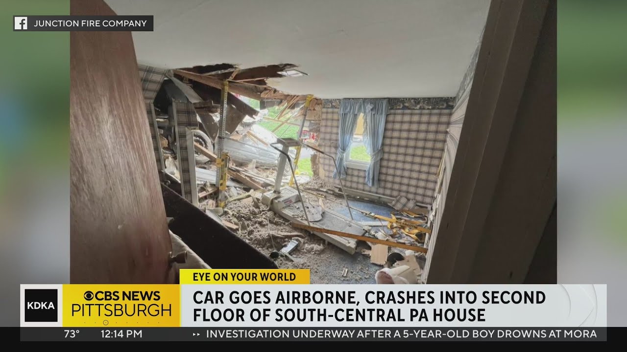 Car crashes into second floor of Pa. home - YouTube