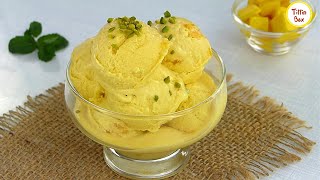 Eggless 4 Ingredients Soft Mango Ice Cream without Cream by Tiffin Box | Homemade Mango Ice Cream