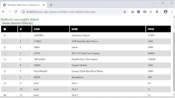 Delete Multiple Rows from Table using PHP, MySQL, AJAX, jQuery