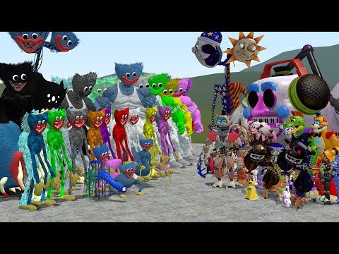 ALL FNAF 1-9 SECURITY BREACH ANIMATRONICS VS ALL HUGGY WUGGY COLORS AND AMALGAMATIONS In Garry's Mod