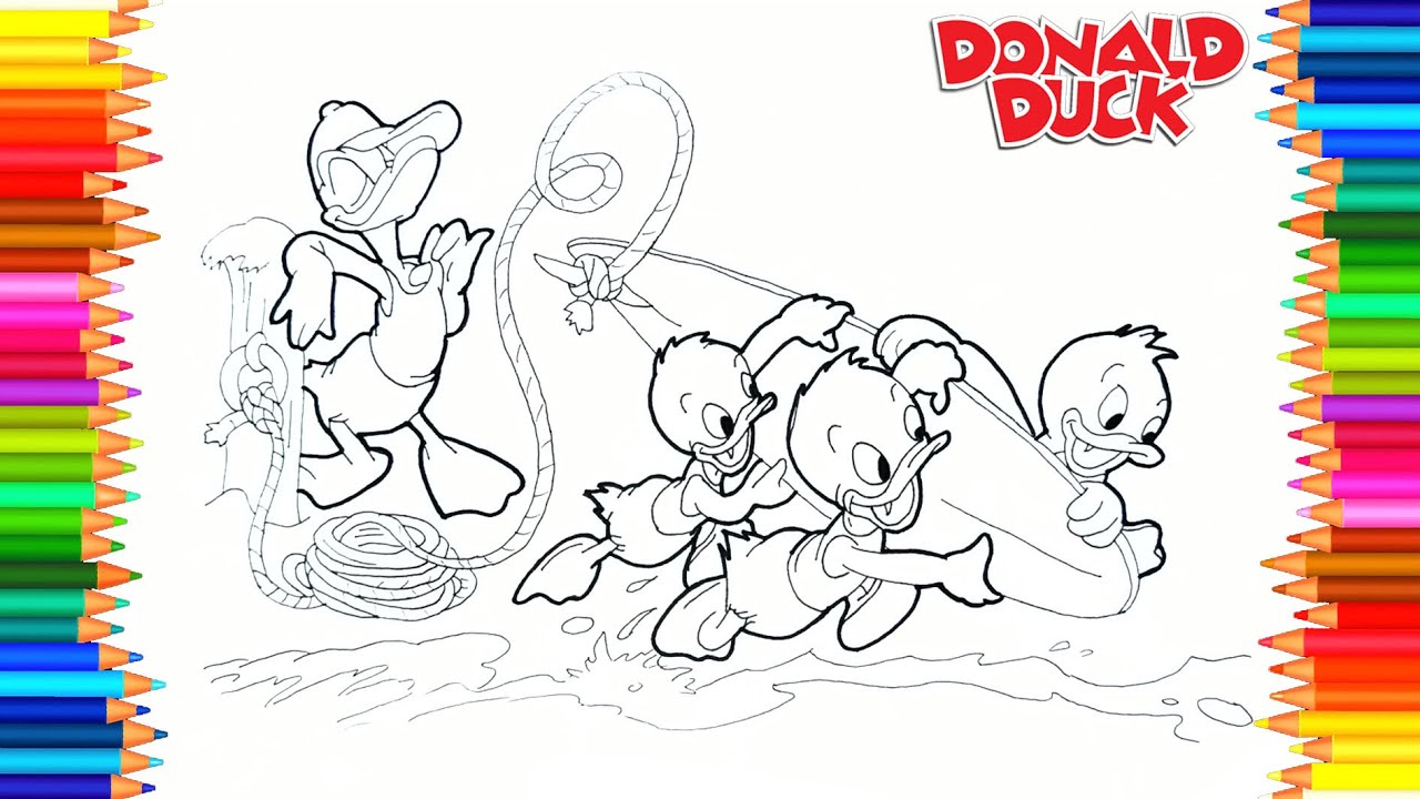 KWIK KWEK KWAK BERMAIN DI PANTAI - Menggambar dan Mewarnai Donald Duck