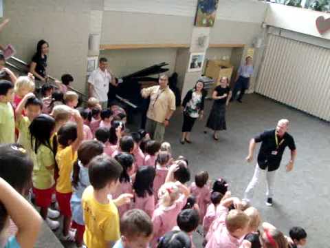 Mr. Alan Dick of CDNIS led singing Hokey Pokey at the 20080919 Prep Assembly