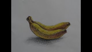 #005 Learn step by step draw and colour Banana with oil pastels