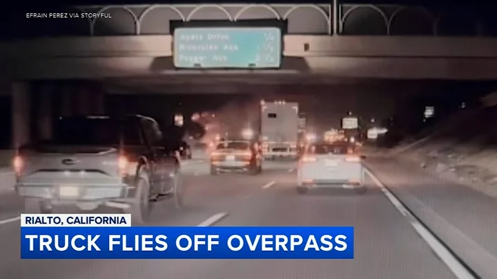 Dramatic footage shows pickup truck flying off California overpass