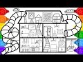 Learn drawing and learn to color glitter slide house coloring page for kids