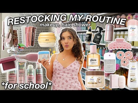 RESTOCKING MY ROUTINE FOR BACK TO SCHOOL📚🎀 shopping for makeup, hair, & shower products to GLOW UP✨