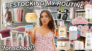 RESTOCKING MY ROUTINE FOR BACK TO SCHOOL📚🎀 shopping for makeup, hair, & shower products to GLOW UP✨