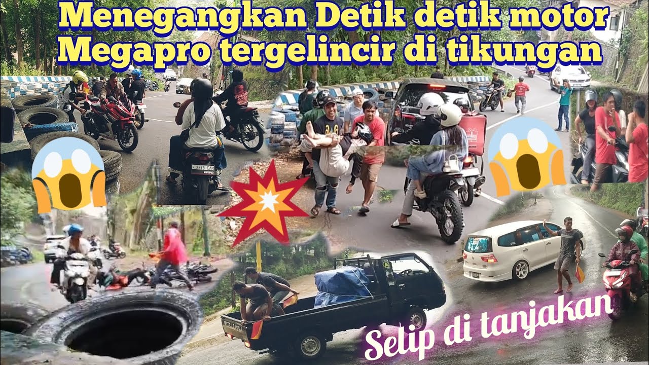 Ngerri..!!! detik detik pemotor  tergelincir di tikungan jurang ampel 