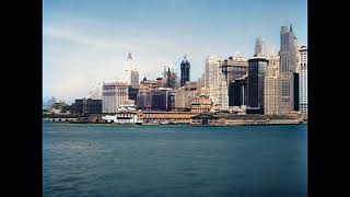 Stunning views of New York's Skyline from the river Hudson in the 1930s in color! (A.I. enhanced)