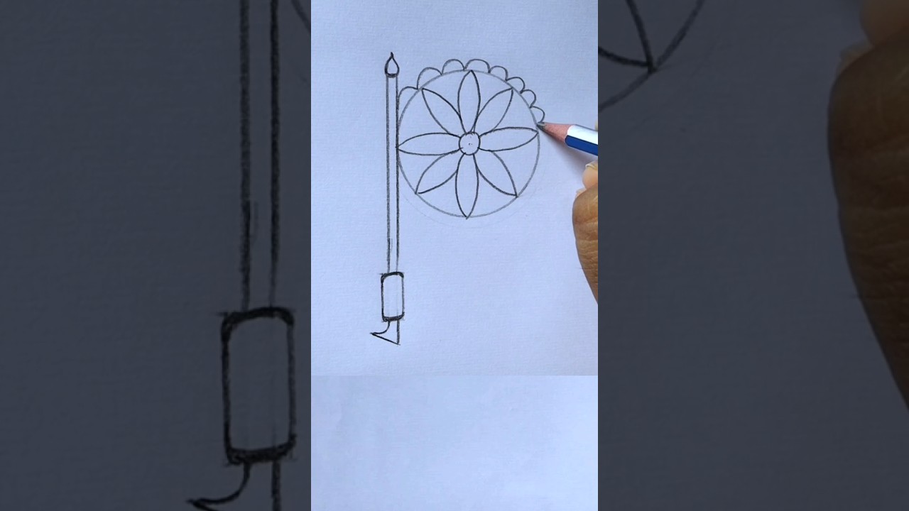 How to draw hand fan form P| Handfan drawing easy
