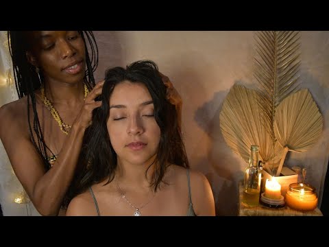 ASMR HEALING Massage, Scalp Check, Oil Treatment, Hands Massage - She fell Asleep - Energy cleansing