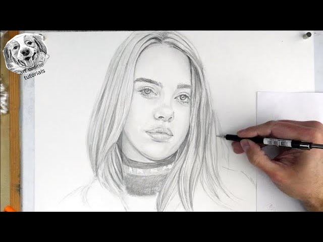 Draw a picture of billie eilish with black pencil on a paper with samyar  sign on Craiyon