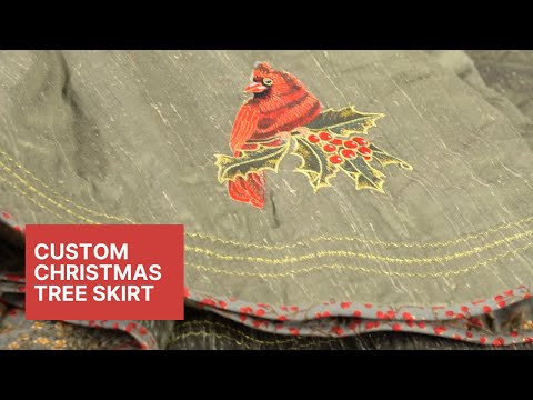 Bernina embroidered quilted Christmas tree skirt with a lovely hand finished binding