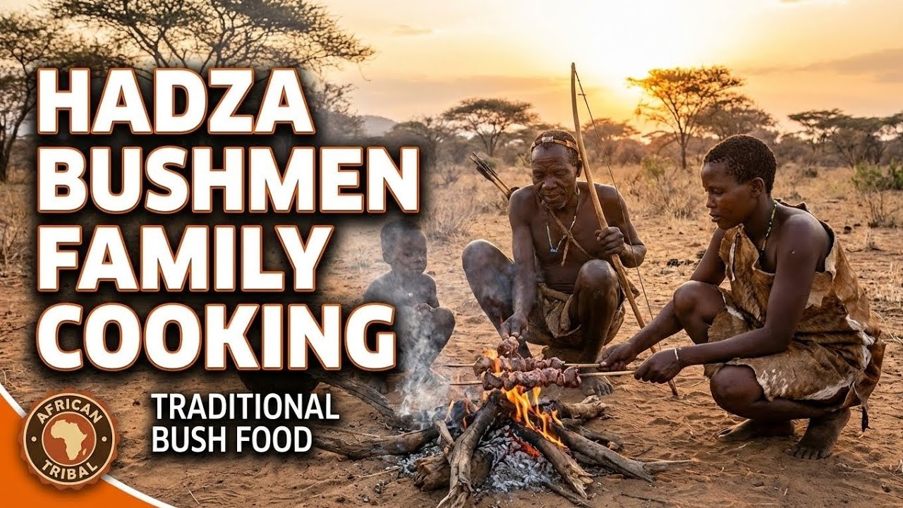 Hadza Bushmen Family Cooking Meat in Nature | African Tribal ...