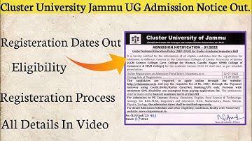 Cluster University Jammu UG Admission Notification Released Check The Video