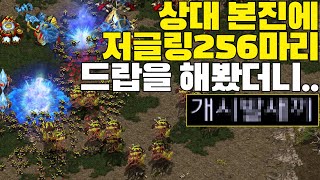 순식간에 떨어지는 저글링 256마리 폭탄드랍에 화들짝 놀란 상대ㅋㅋ