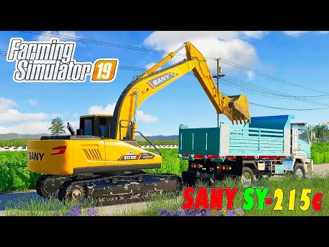 รีวิว Mod รถขุด SANY SY215c พาทีมงานรับเหมา ลอกคลอง ด้วย  #farmingsimulator19  #แจกmodfs19