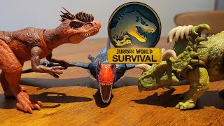 Jurassic World Survival Strike Attack Dilophosaurus, Dimorphodon & Kosmoceratops - Toy Review
